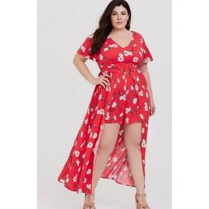Torrid Maxi Challis Walk Thru Dress Red Floral Size 16